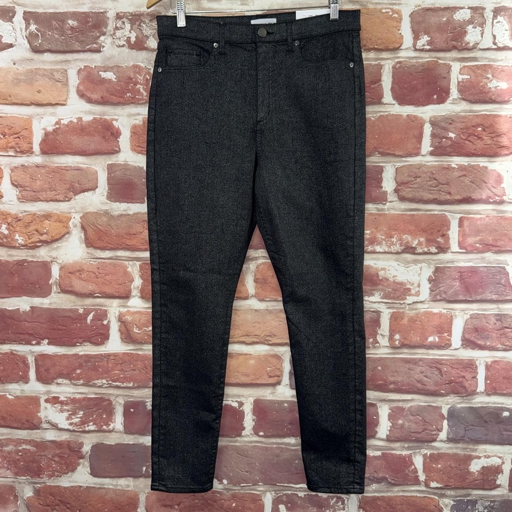 Ann Taylor Loft High Waist Skinny Jeans Women's 12 Black Silver Metallic Pants